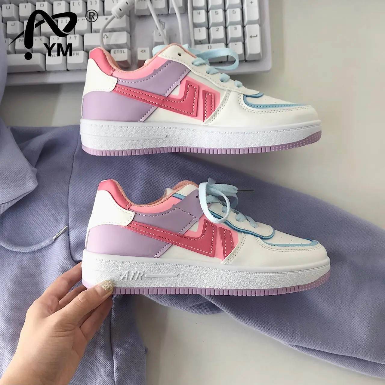 

New Women's Casual Fashion Running Shoes for Breathable Platform Autumn Shoes Woman Peach Cherry Pink Ring White Blue Low-top