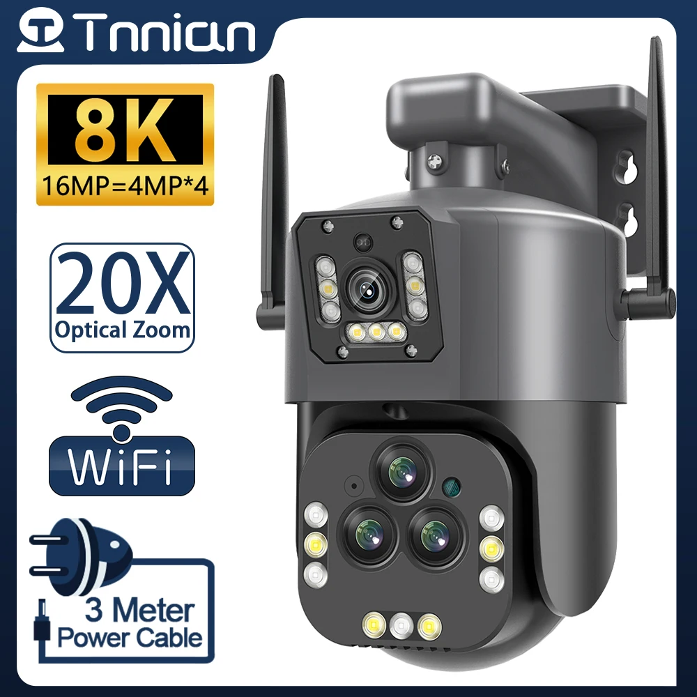 

Камера Наружного видеонаблюдения Tnnian, 8K 16 МП, четыре объектива, Wi-Fi, PTZ, 20X зум, автоматическое слежение, 8 Мп, IP-камера IPC360 для дома