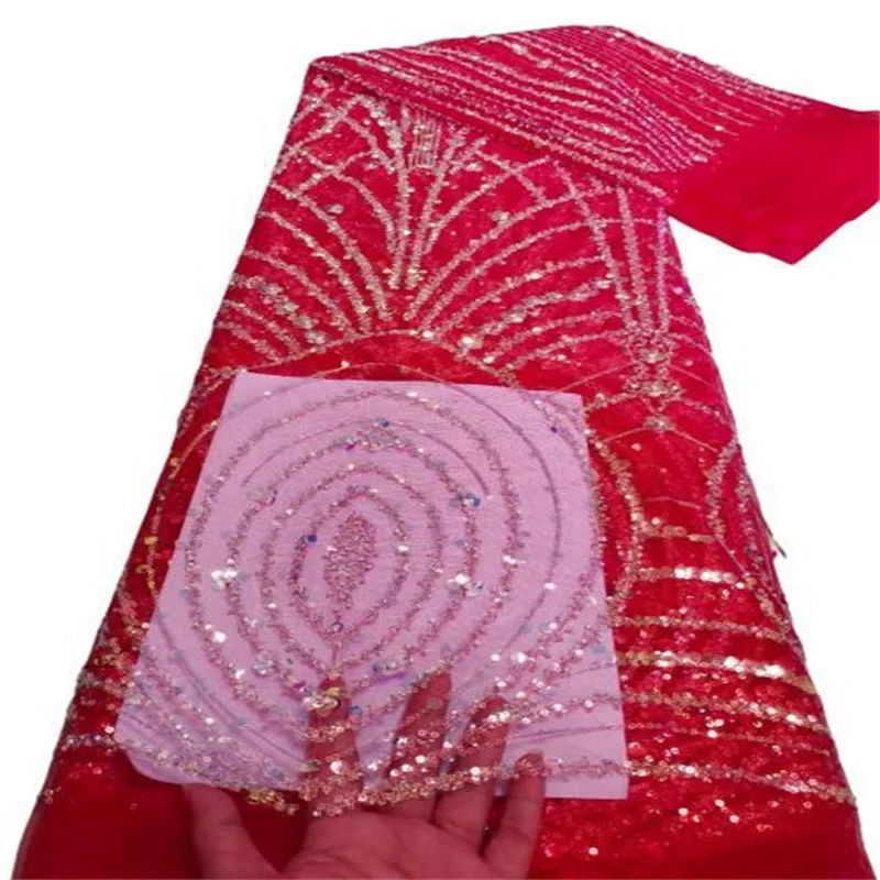 

Розовая новейшая африканская кружевная ткань с блестками, французская сетчатая кружевная ткань с блестками для вечерние
