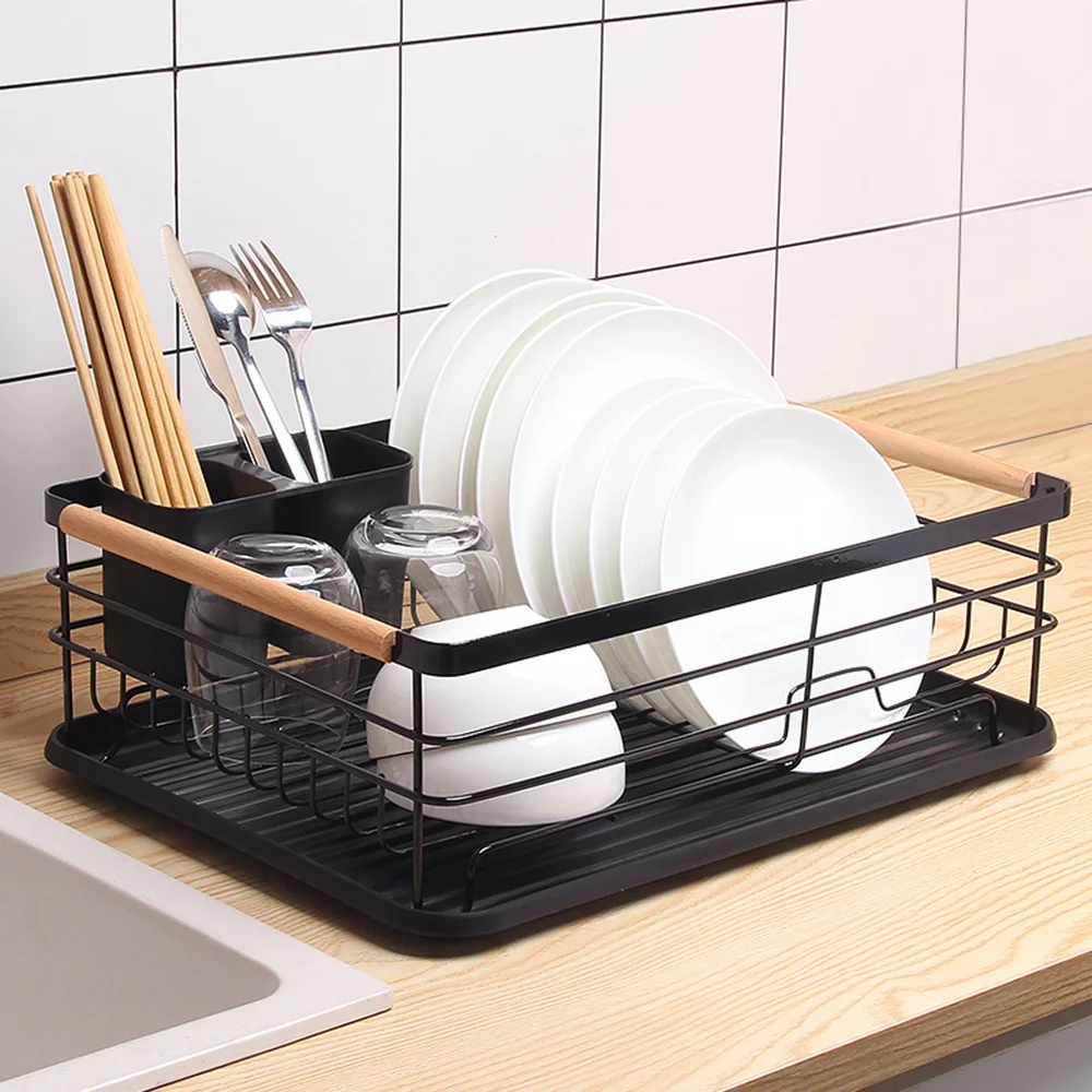 

Dish Drying Rack Cutlery Pan Storage Shelf With Drain Tray Compact Dish Drainer For Kitchen Counter Cabinet Desktop Organizer