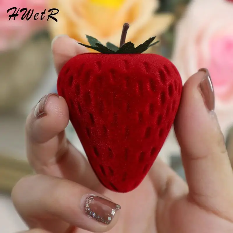 

1PCS Red Strawberry Box Heart Form Velvet Ring Storage Case Jewelry Box Ring Protector Flocking Gift Box Hot Selling