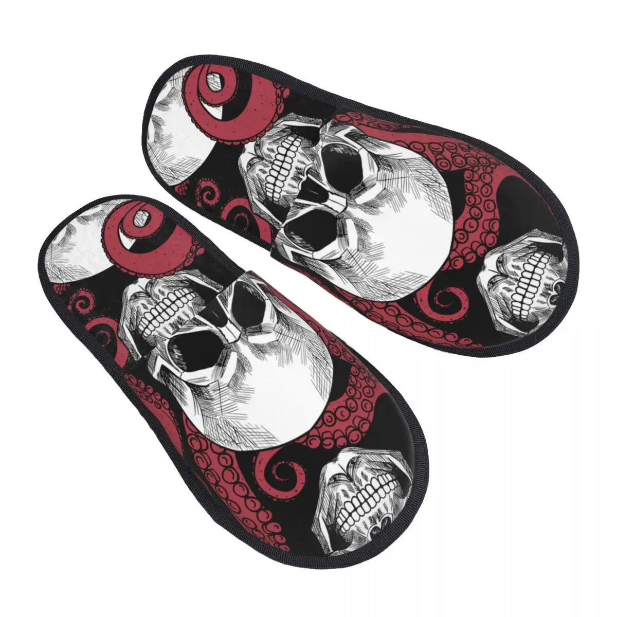 

Winter Slipper Woman Man Fashion Fluffy Warm Slippers Skull And Red Octopus Tentacles House Slippers Funny Shoes