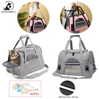 outdoor handheld cat backpack breathable carrier for cats bag with reflective strip foldable pet dog carrier cat accessories