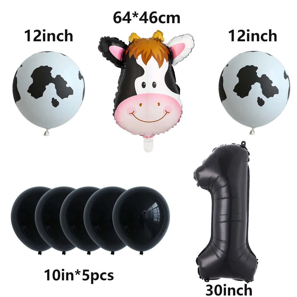 

9 шт., воздушные шары из алюминиевой пленки с изображением коровы, черные 30-дюймовые цифровые воздушные шары для детского душа, украшения для...