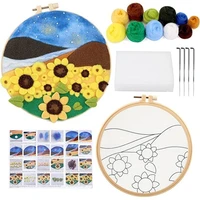 gatyztory 20x20cm sunflowers diy wool felting painting with embroidery frame needle wool painting picture handwork for diy gift