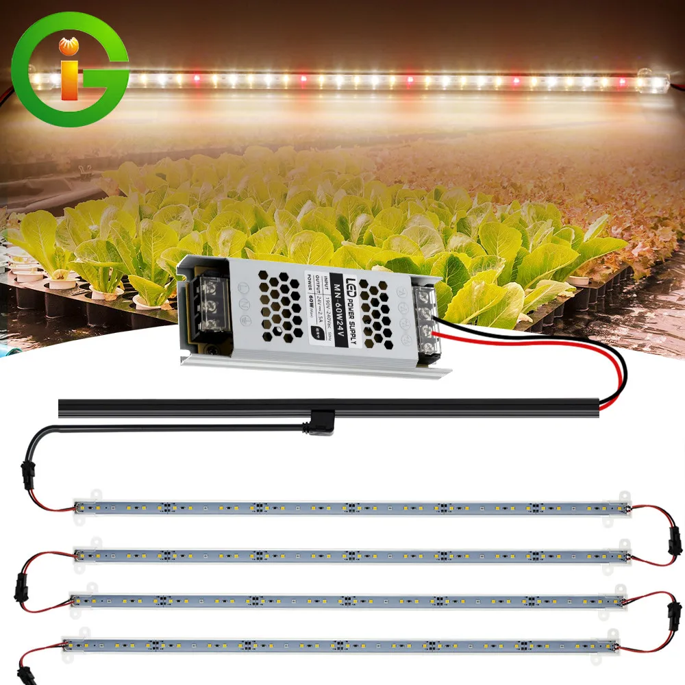 Luz LED de cultivo con pista conductora, lámpara Phyto de espectro completo, similar al sol, 7W, 50cm, barra LED para plántulas de flores de plantas de interior