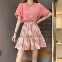 preppy style plaid pleated skirt elastic high waist womens skirt korean style leisure skirts woman fashion 2022 summer