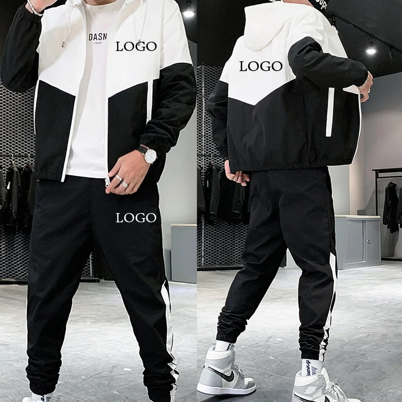 Custom LOGO Men Tracksuit Jacket+Pants Fashion Harajuku Sportswear Homme Jogging Set Streetwear