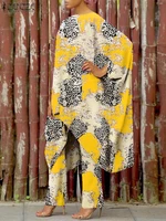 kaftan printed two piece sets women matching sets 2022 zanzea pants asymmetrical blouse trousers floral outifits tracksuits pant