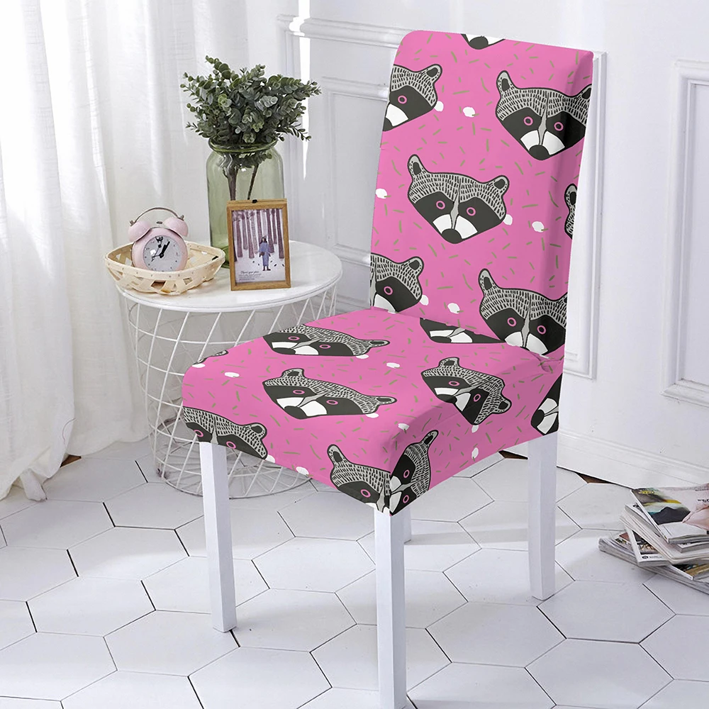 

Cute Animal Print Chair Cover Elastic Polyester Seat Chair Cover For Dining Room Hotel Banquet Detachable Chairs Protector