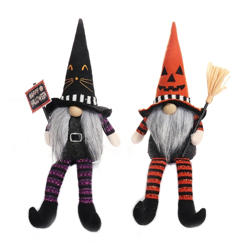 

Halloween Long Legs Gnomes 1Pair Holding Broom Figurine Gift Ornament Desktop Decor Crafts for Children Kids Present 40JA
