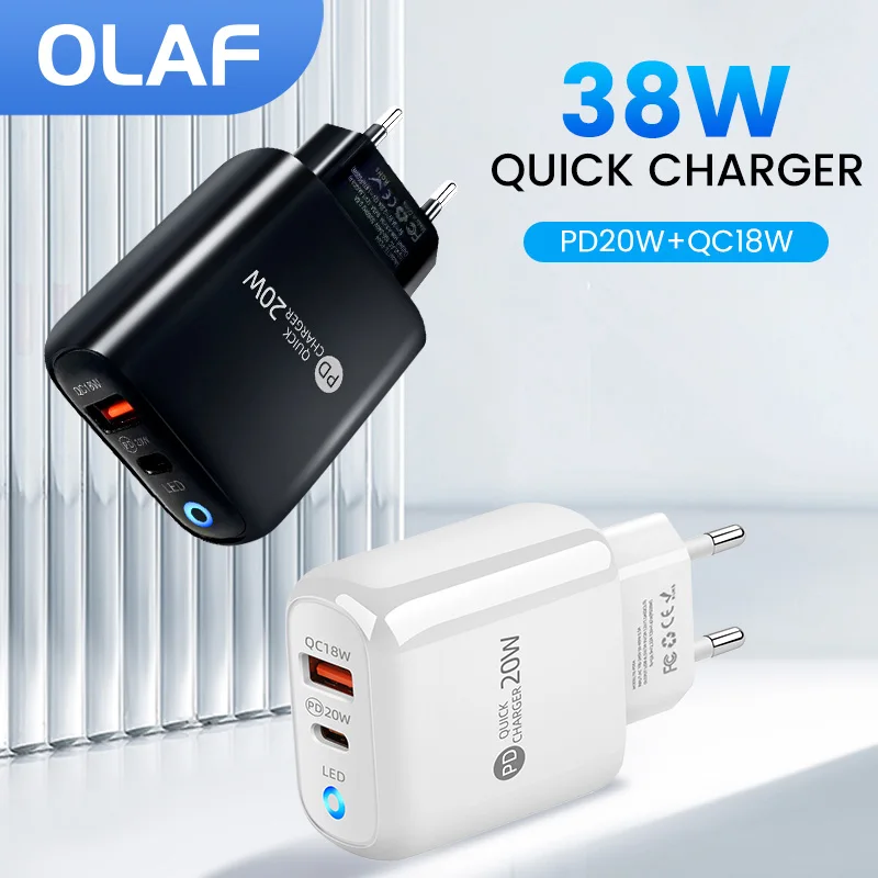

PD20w+QC18w EU/US Plug Charger USB Type-C Fast Charging For Samsung iPhone Xiaomi Huawei One plus Mobile Phone Charging Adapter