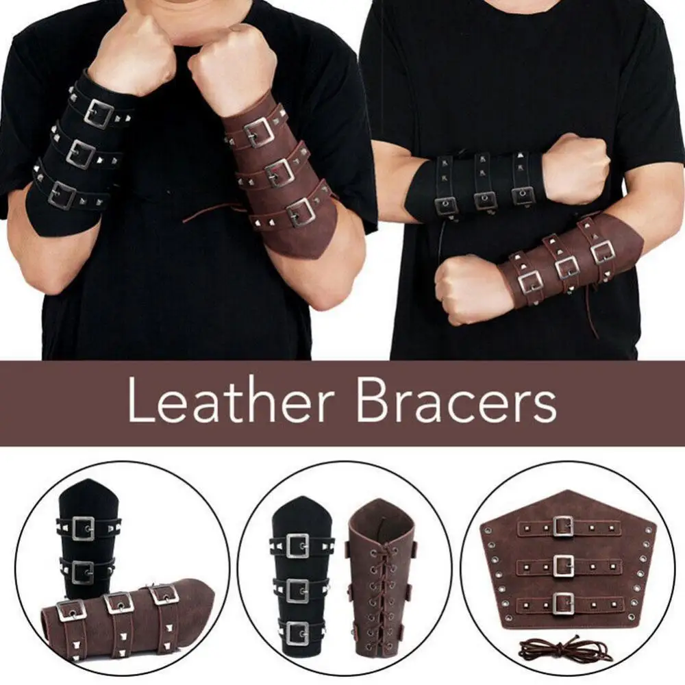 

Vintage Punk 1Pc Leather Armor Arm Viking Bangles Pirate Knight Gauntlet Wristband Bracer Accessories New Men's Bracelet Jewelry