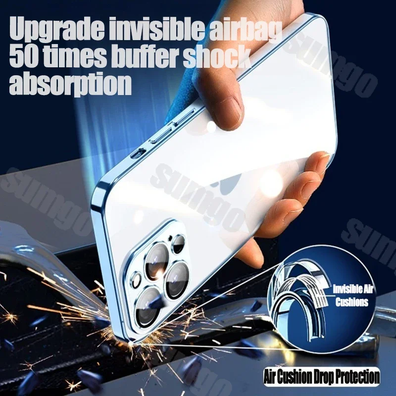 Модный роскошный синий прозрачный противоударный чехол-бампе для iPhone 16 15 14 13 12 11
