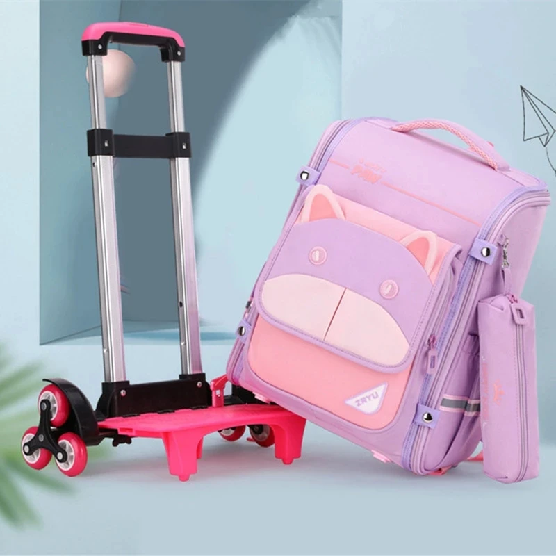 School Wheeled Backpack for Girls/Boys with Pencil Case Rolling Backpacks Bag Kids School backpack On wheels Trolley Travel Bag
