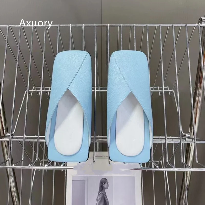 2023 New Flat Bottomed Slippers Solid Color Fashion Square Flat Shoes Genuine Leather Lovely Style High Quality