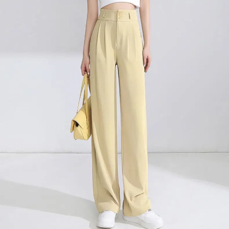 

Women 2022 Spring Summer High Quality Wide-leg Pants Female High Waist Loose Pants Casual Long Ice Silk Mopping Trousers J23