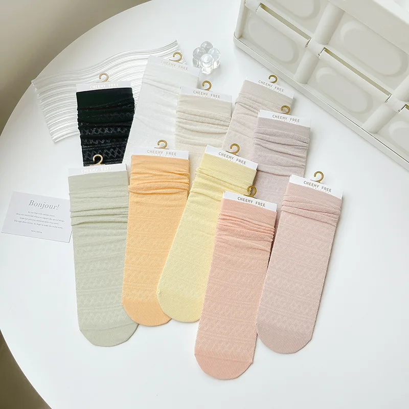Women Socks Velvet Soft Breathable Colorful Loose No Pilling Ice Thin Loose Sock Fashion Girls Sox College Style Solid Color