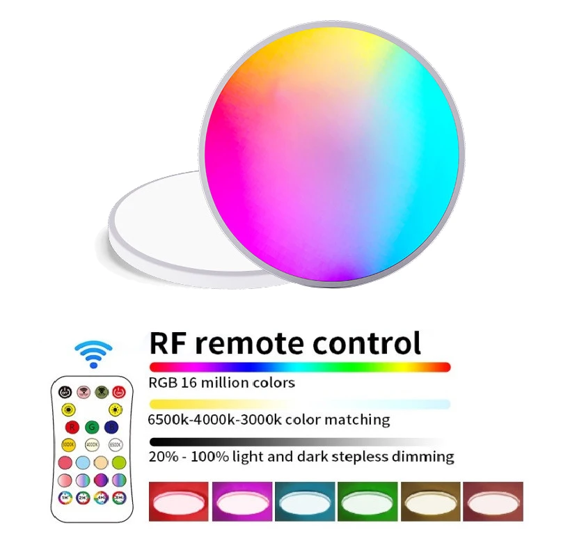 

Умные круглые современные потолочные лампы, RGB подвесные лампы для телефона, потолочные светильники для комнаты, домашний декор, пульт дистанционного управления с регулируемой яркостью