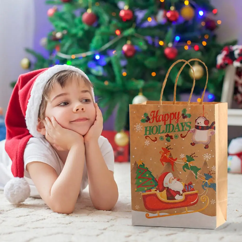 

24PCS Christmas Gift Bags Santa Claus Elk Tote Bag Christmas Eve Candy Kraft Paper Packaging Bag Christmas Decoration 2023