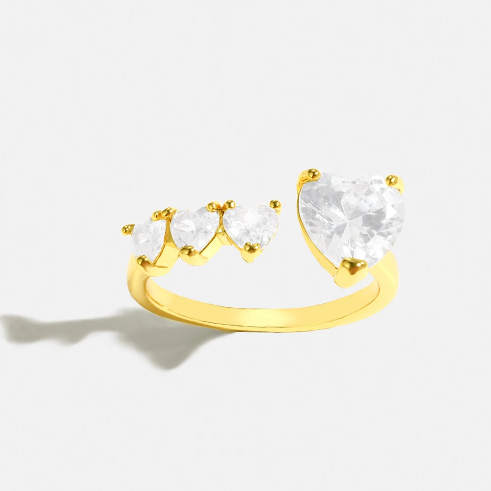

Gold Color Heart Shaped Zircon Copper Ring for Women Adjustable Opening Cocktail Ring Couples Wedding Romantic Jewelry Sets