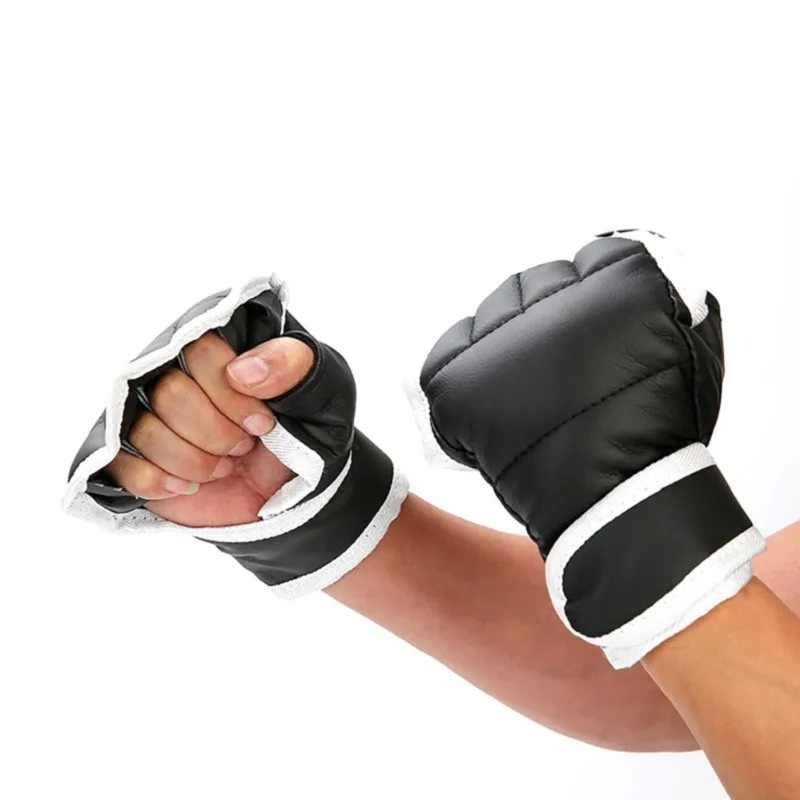 

Half Finger Boxing Gloves PU Leather Fighting Kick Boxing Gloves Karate Muay Thai Training Workout Gloves Kids Men