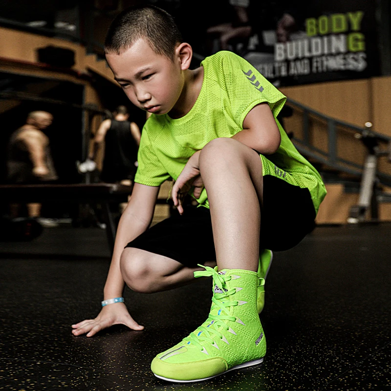 Kids Professional Wrestling Boots High Top Mesh Boxing Shoes Luxury Wrestling Sneakers Training Sanda Weightlifting Shoes