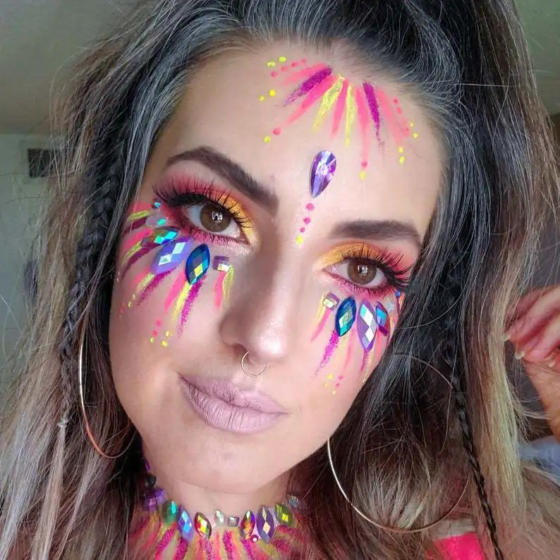 New 3D Pearl Crystal Sticker Music Festival Shiny Face Decoration Party Fashion Acrylic Drill Sticker Temporary Tattoo Stickers