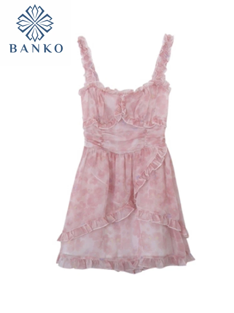 

Sexy Casual Floral Chic Elegant French Vestidos Women Sweet Pink Flower Print Beach Style Summer Party Mini A-line Dresses 2022