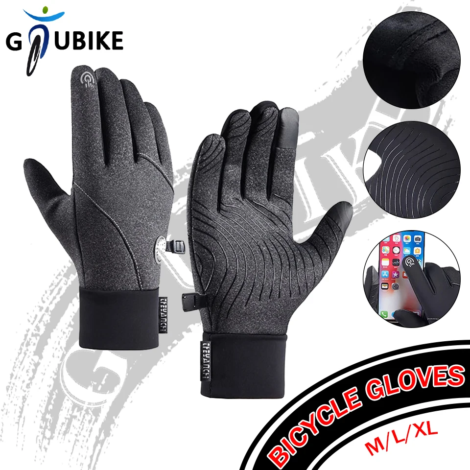 

GTUBIKE Outdoor Sport Cycling Gloves Waterproof Windproof Palm Non-slip Touchscreen Warm Women Men Winter Running Bicycle Gloves