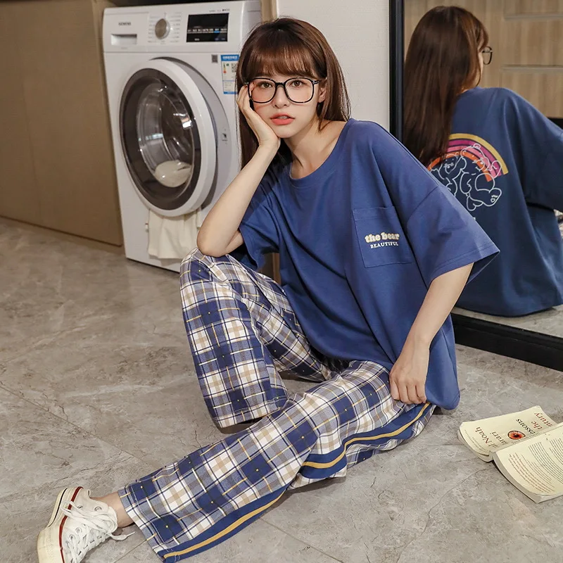 New Pajamas Cartoon Cotton Pajamas Women's Trousers Short-sleeved Summer and Spring Home Clothes Fashion Home Clothes