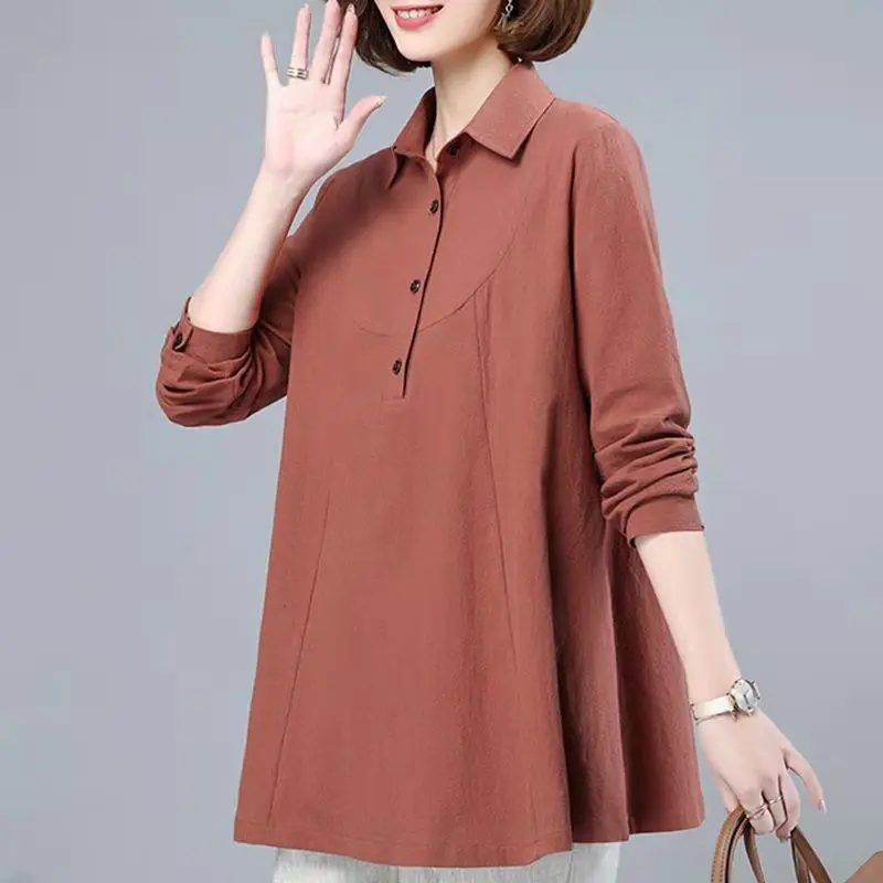 

Fashion Blouses Elegant Office Shirts 2022 Spring Autumn Lapel Solid Color Shirts Casual Long Sleeves Loose Buttons K512