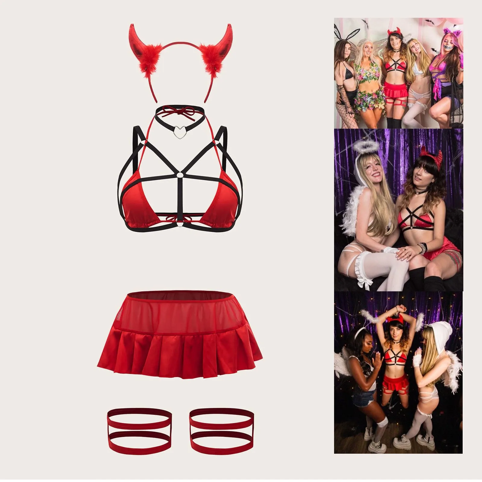 

Комплект плиссированного нижнего белья из 8 предметов, праздничное платье, нижнее белье, Хэллоуин и Рождество для женщин, сексуальное порно,...