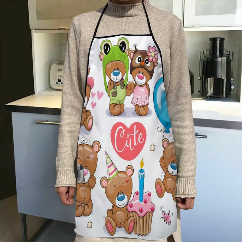 

Красивый фартук с мультяшным медведем, Кухонные фартуки для женщин, тканевая оксфордская ткань, передняя часть для уборки дома, детской кух...