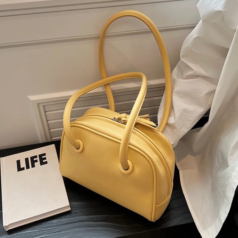 

Women Large-Capacity Handbags 2022 New Design Soft PU Leather Handle Briefcase Female Simple Shoulder Underarm Bags