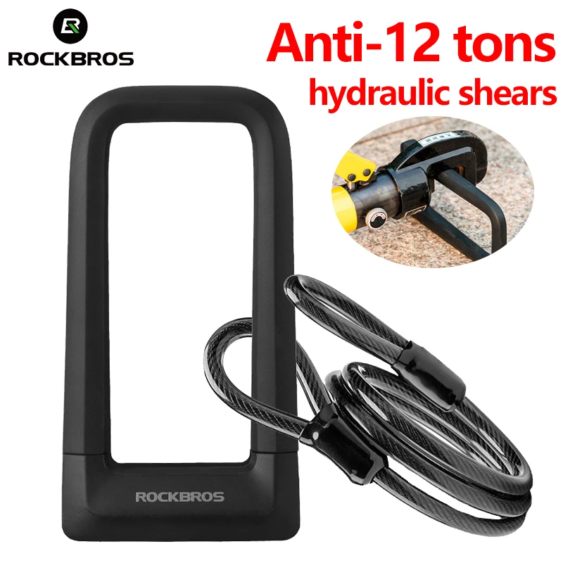 

ROCKBROS Anti-theft Bicycle U Lock Set Anti-12 Tons Hydraulic Shear Safety Cable Padlock Motorcycle Scooter Bike MTB Accessories