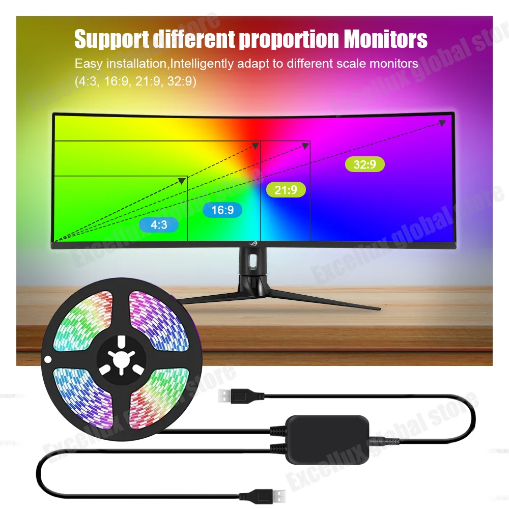 Подсветка для монитора с динамическим экраном Светодиодная лента USB WS2812B 5050 RGB