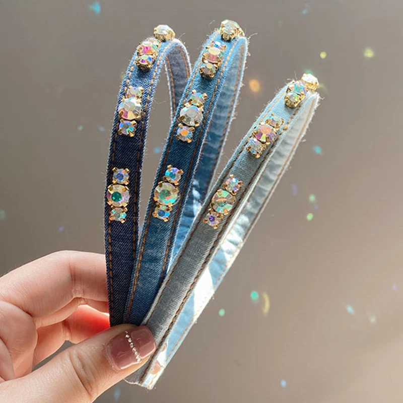 

Модные джинсовые повязки для волос для женщин Головные уборы Красочные Стразы повязка на голову ободок для девочек обруч для волос женские ...