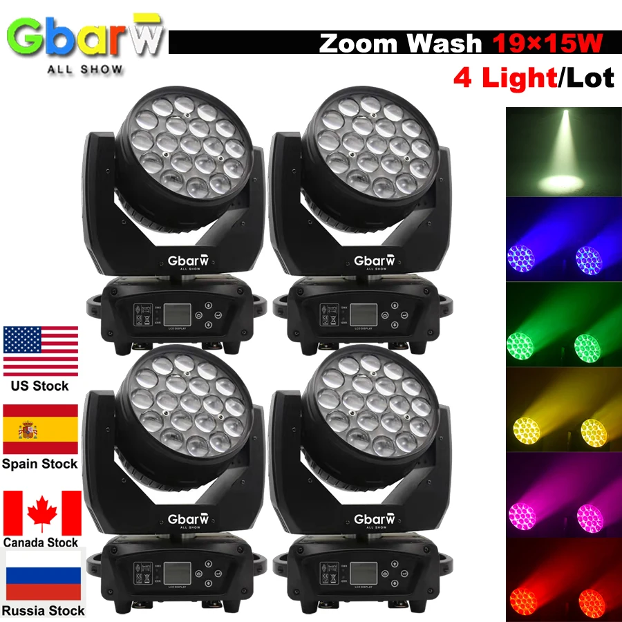 Беспошлинный Светодиодный прожектор 19 дюймов движущийся 19x15 Вт Lyre Wash Zoom Rgbw для