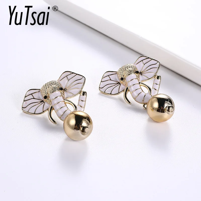 

YUTSAI New Retro Alloy Drop Glaze Stud Earrings Simple Elephant White Drop Earrings for Women Jewelry Gifts YT642