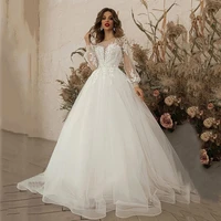 elegant a line v neck wedding dress 2022 boho puff sleeves lace appliques gown backless tulle sweep train vestido de novia
