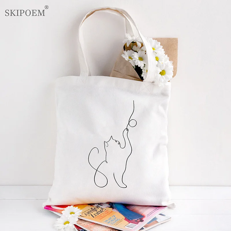 

Bag Bags Shoulder Shopping Tote Canvas Messenger White Handbags Women Cats Art Kawaii Aesthetic Art Harajuku Vintage School Bag
