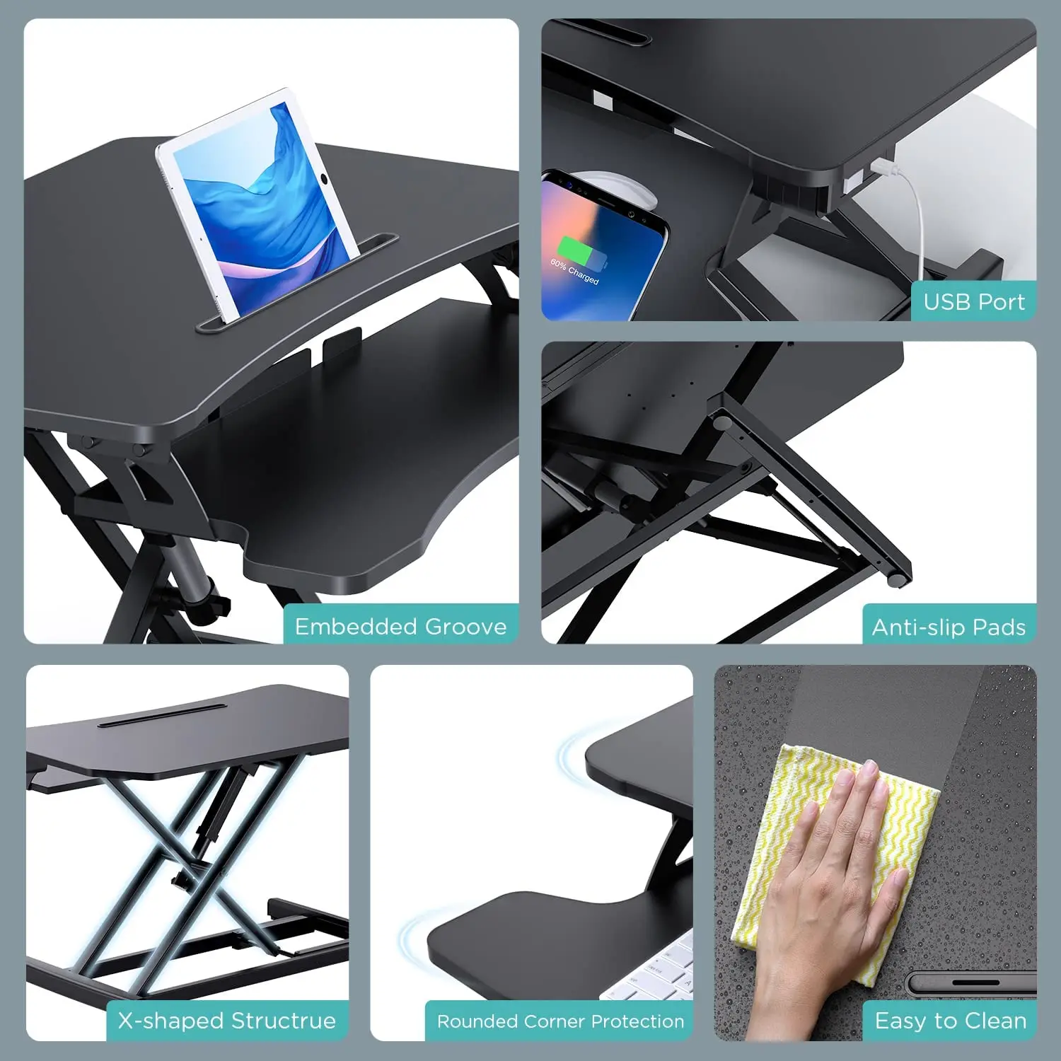Electric Standing Desk Converter 34''/85cm Height Adjustable Laptop Table Monitor Holder with Keyboard |