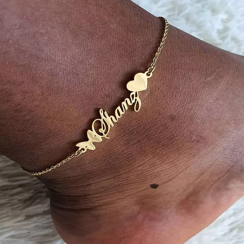 

Custom Name Anklet for Women Personalized Stainless Steel Anklets on the Leg Custom Anklet with Crown Butterfly Jewelry Gift