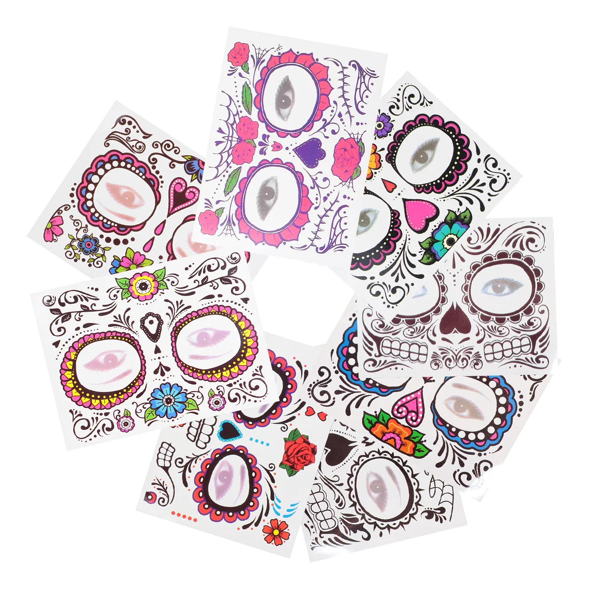 

8 Sheets Halloween Face Stickers Temporary Party Prom Masquerade Water Transfer Floral Tattoo Tattoos