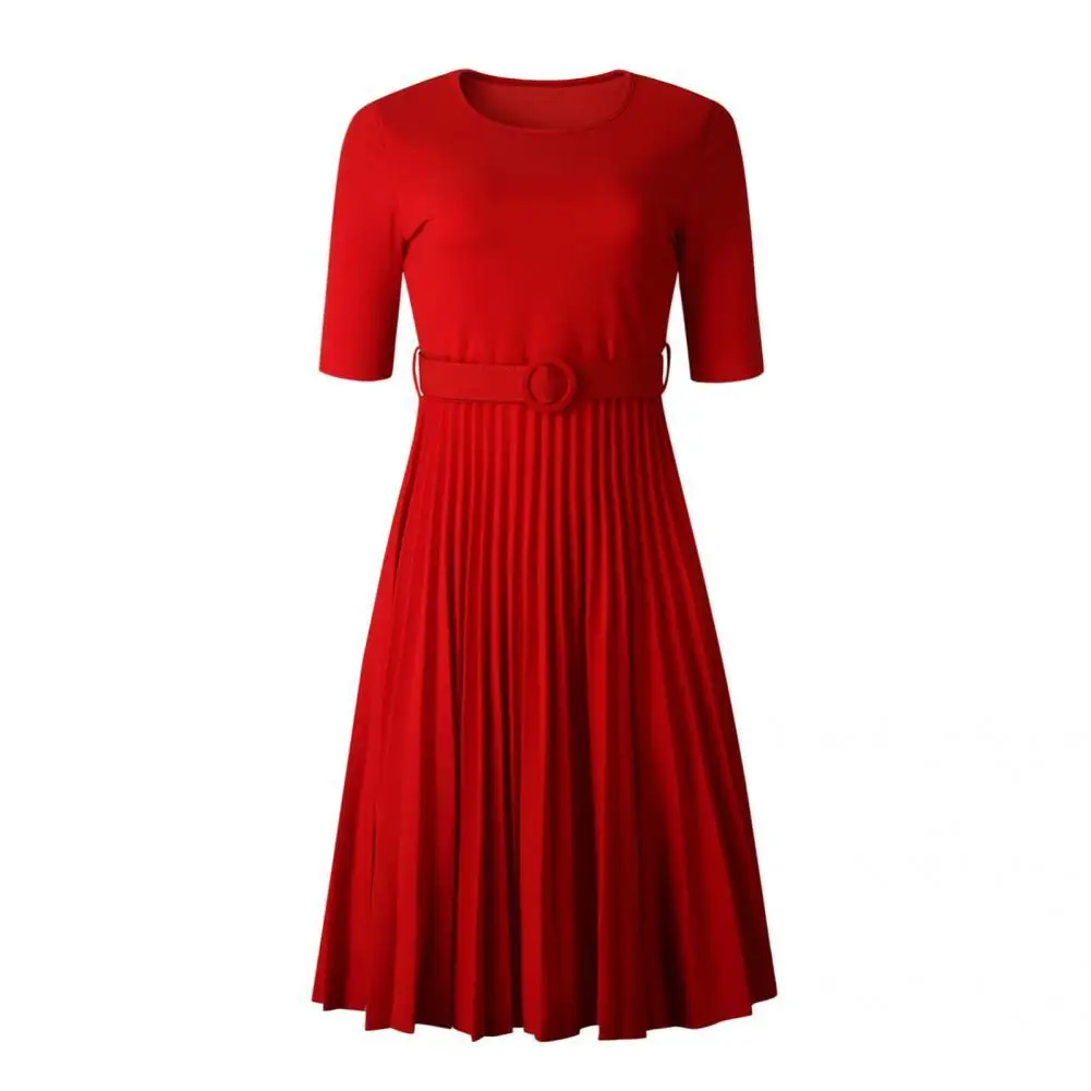 

Midi Dress Waist Tight Party Dress Short Sleeve A-Line Swing Dress