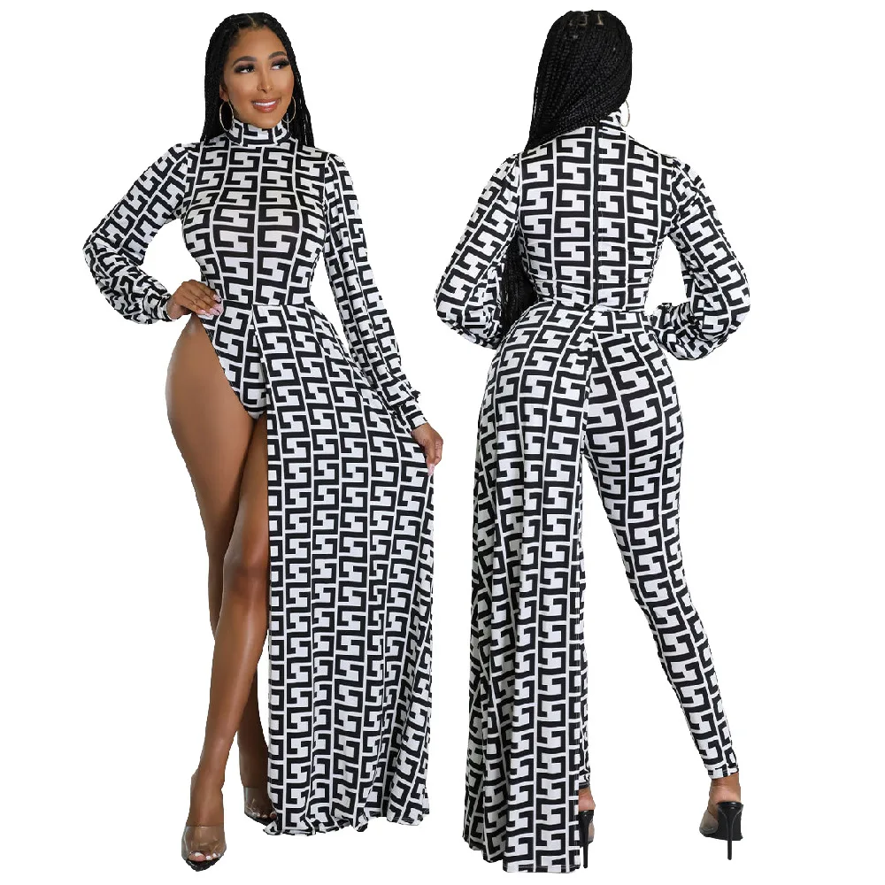 

Mandylandy Women Elegant Print Two Piece Set Outfits Fashion Female Y2K Skinny Bodysuit + Pants Tracksuit Streetwear