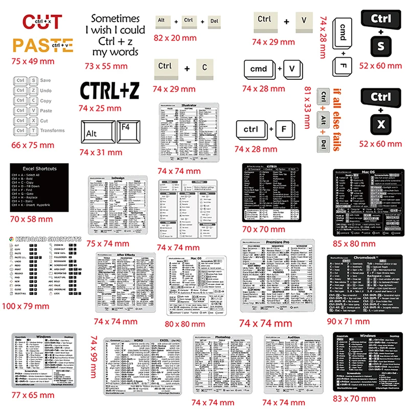 30 шт./компл. Windows + Word/Excel (для Windows)/Adobe Photoshop руководство по клавиатуре для быстрой