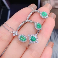 meibapj natural emerald flower jewelry set 925 sterling silver necklace earrings ring 3 pieces suit fine jewelry for women