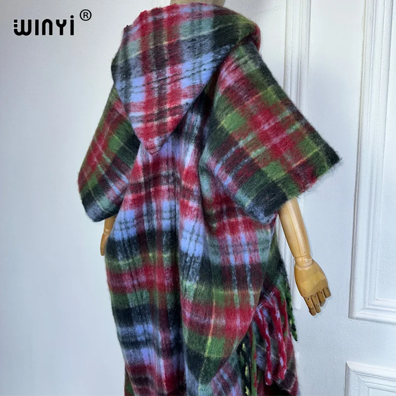 WINYI Африканское пальто с капюшоном для женщин клетчатый принт зимний кардиган